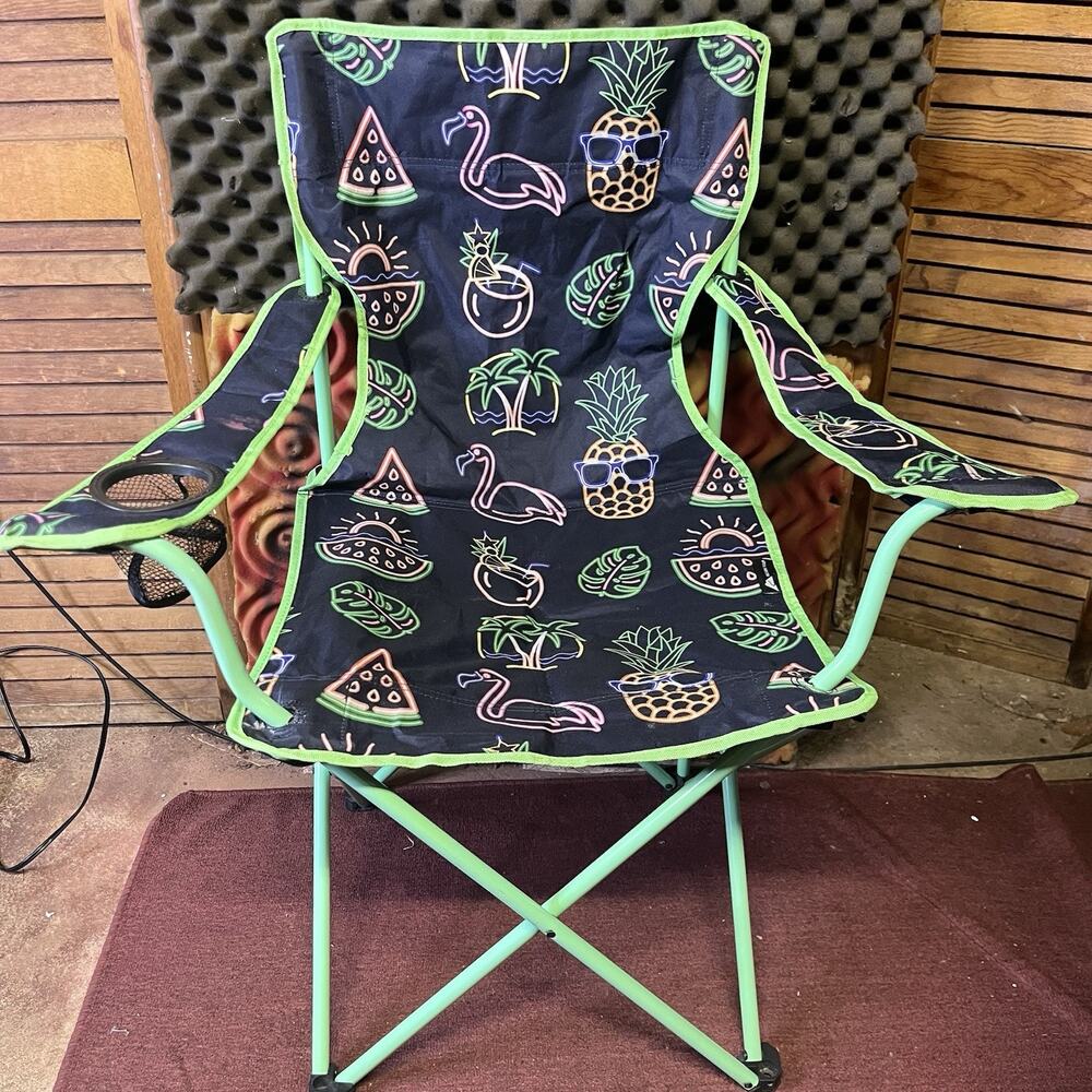 Ozark Trail Outdoor Folding Adult Mesh Lightweight Camping Chair with Bag, Neon
